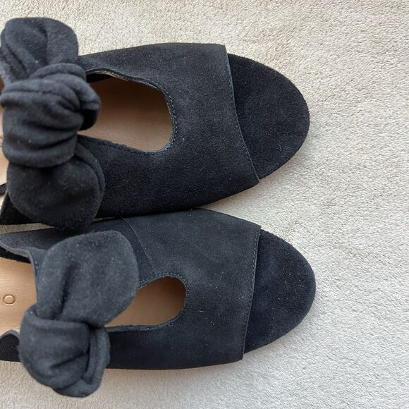 Bernardo Vamp Black Suede Block Heel Sandal Women 7 Open Toe Bow Minimalist - Picture 7 of 15